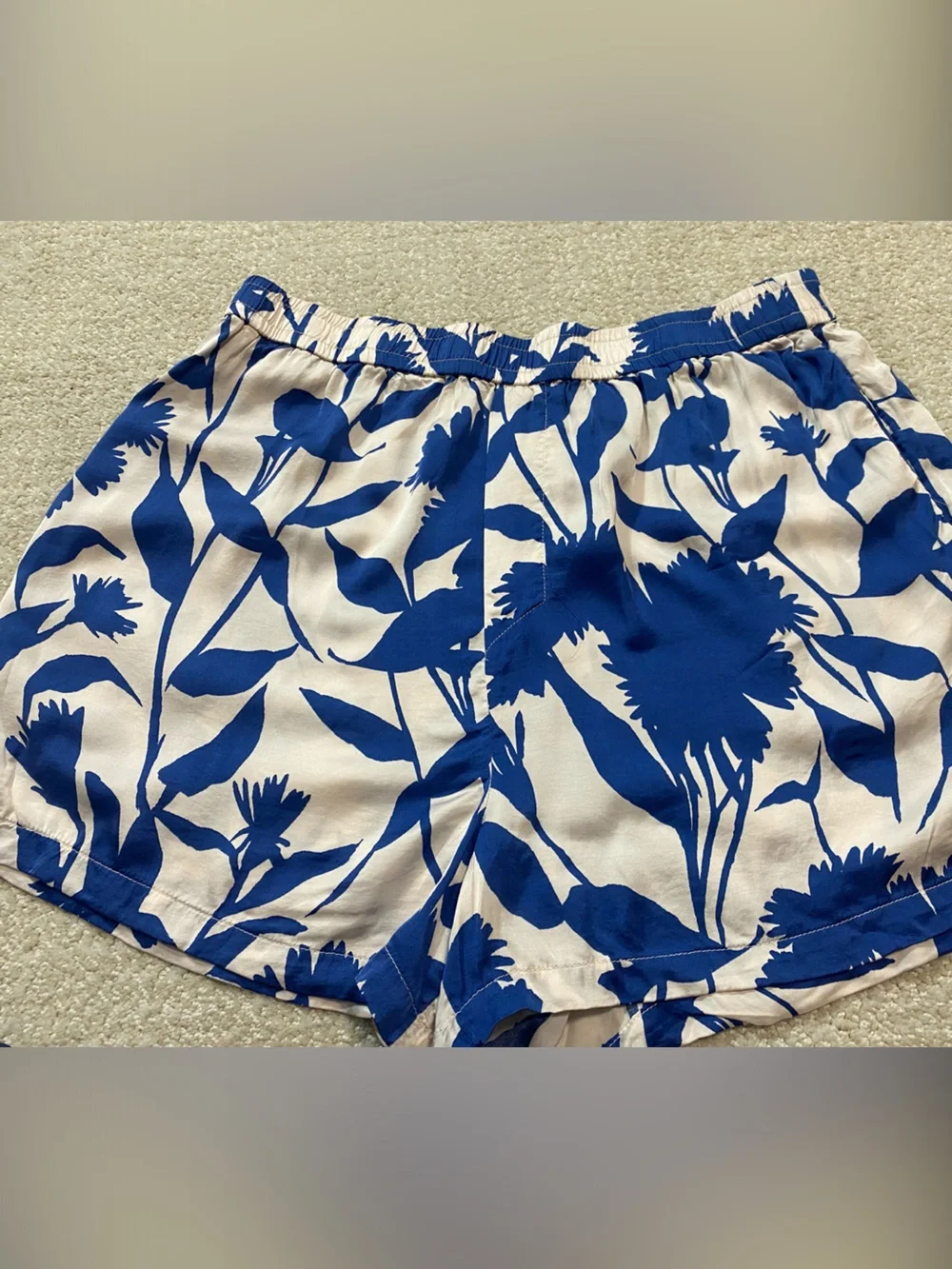 Anthropologie Blue Floral High-Waist Shorts Size L 100% Viscose